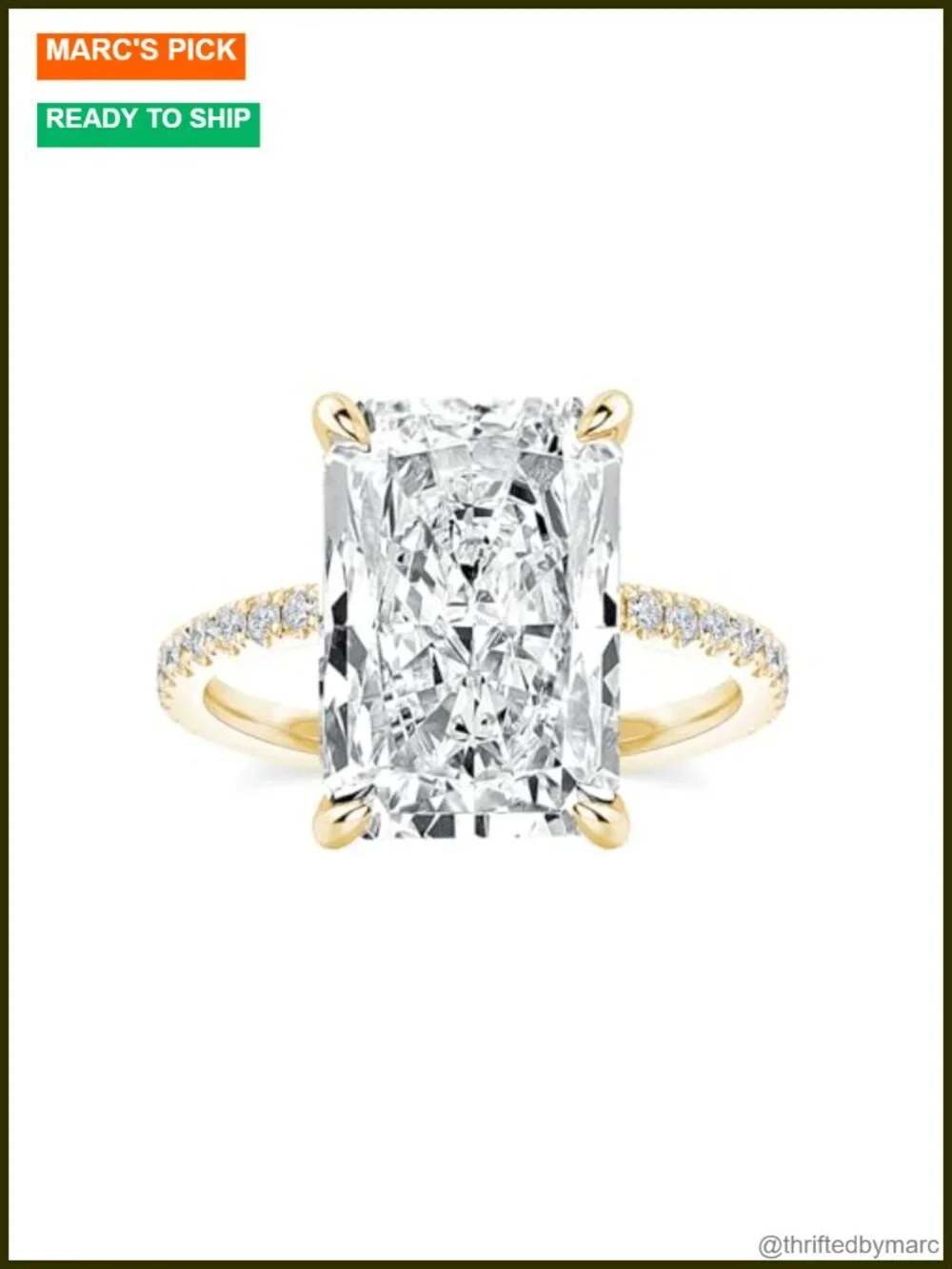 14K Yellow Gold Plated 925 Sterling Silver Radiant Cut Engagement Ring